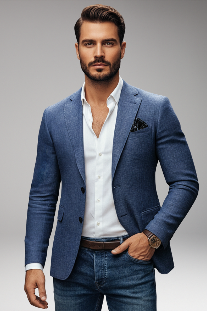 Men’s Tailored Blazer with Notch Lapel and Buttons