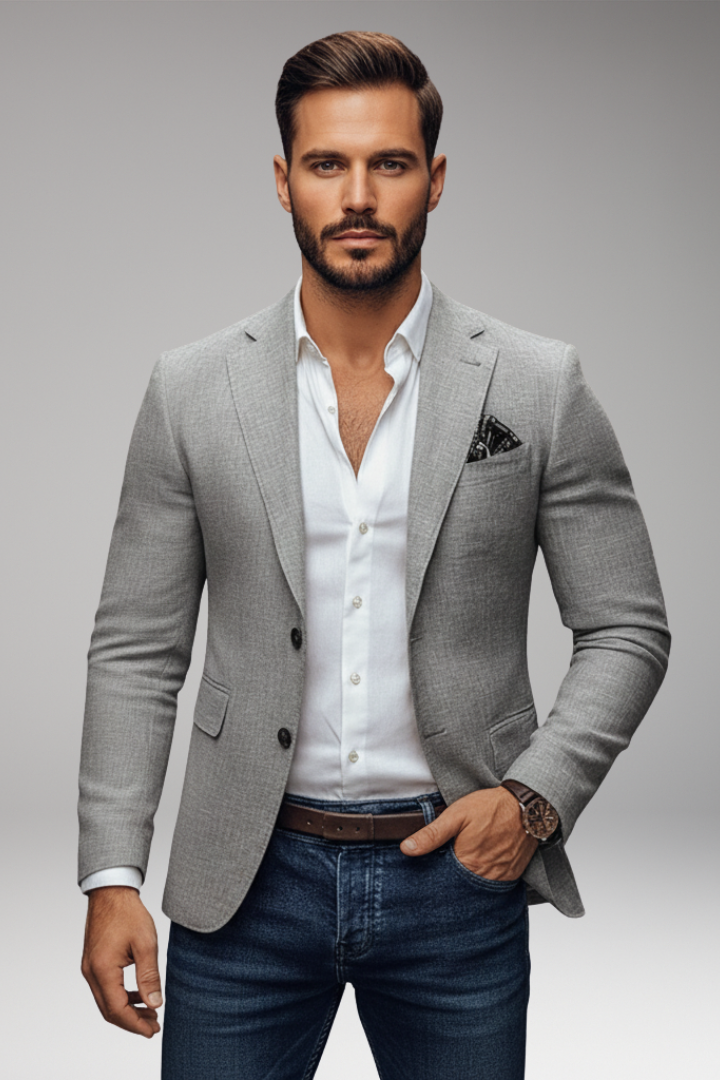 Men’s Tailored Blazer with Notch Lapel and Buttons