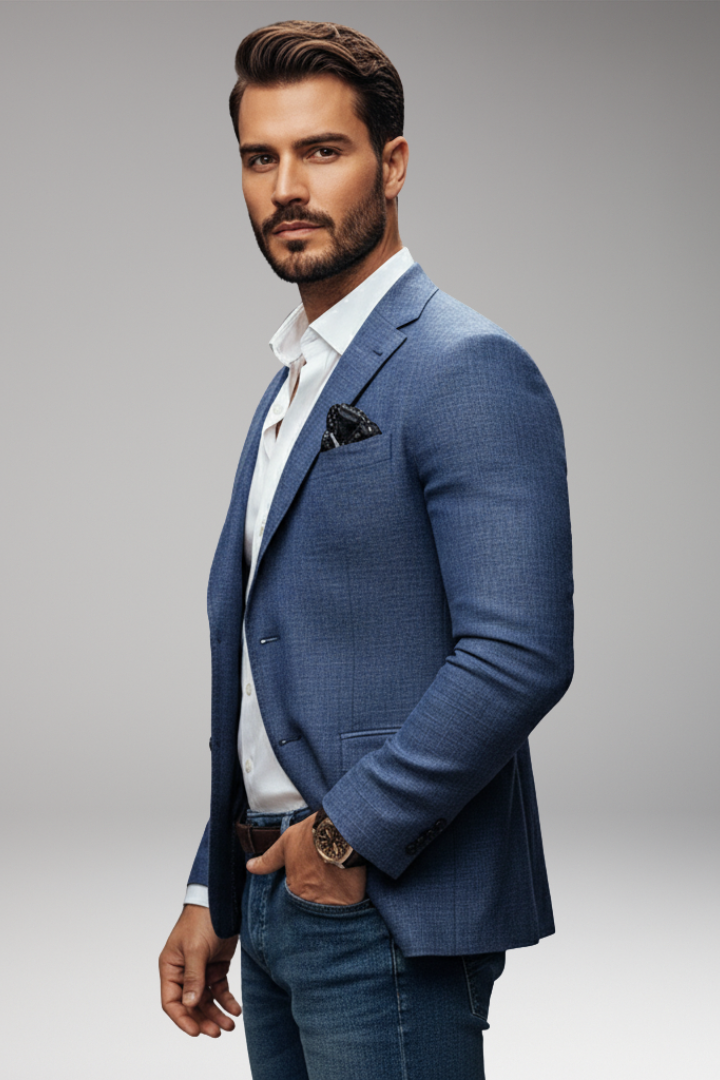 Men’s Tailored Blazer with Notch Lapel and Buttons