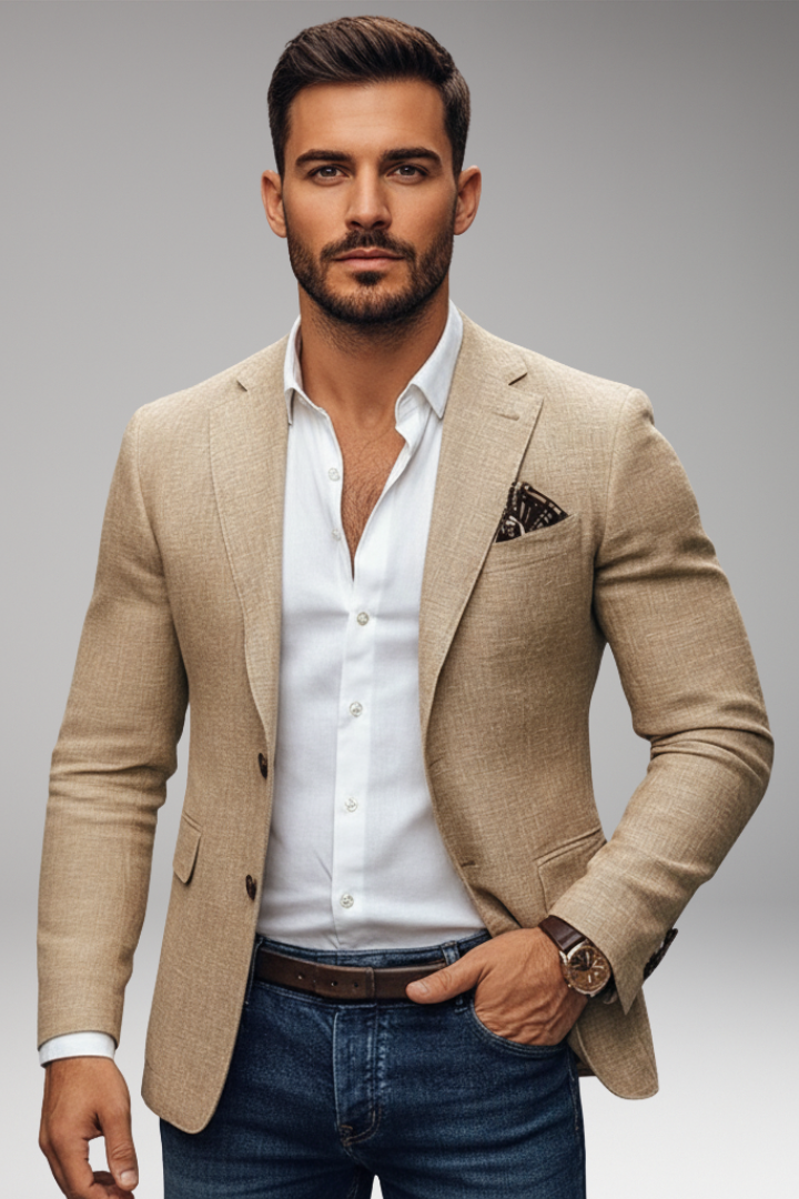 Men’s Tailored Blazer with Notch Lapel and Buttons