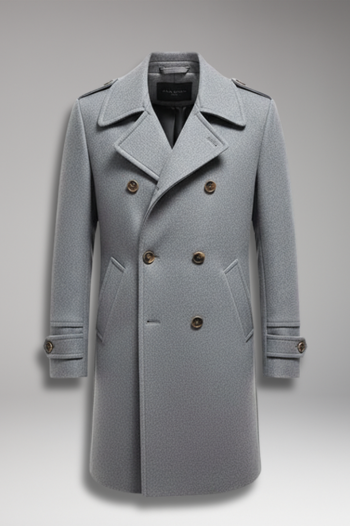 Men's Mid-Length Coat with Lapel and Buttons