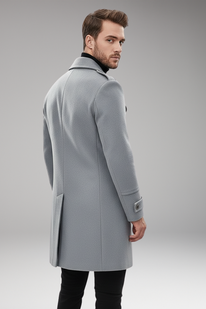 Men's Mid-Length Coat with Lapel and Buttons