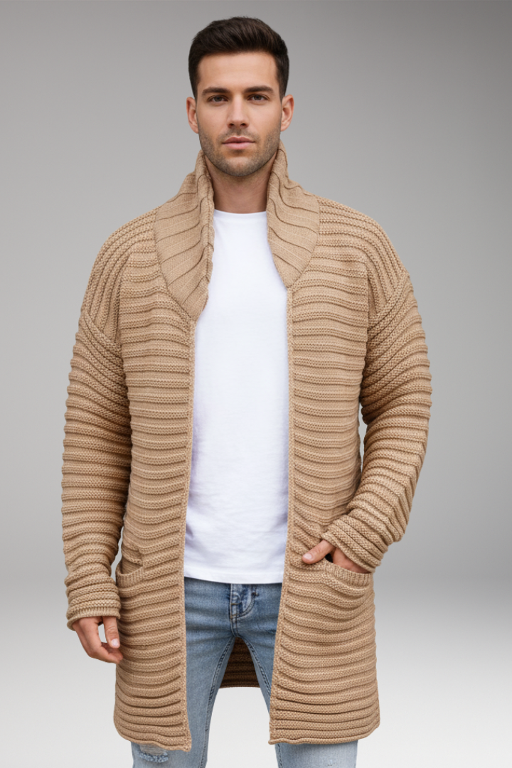 Men’s Knit Cardigan with Stand Collar and Pockets