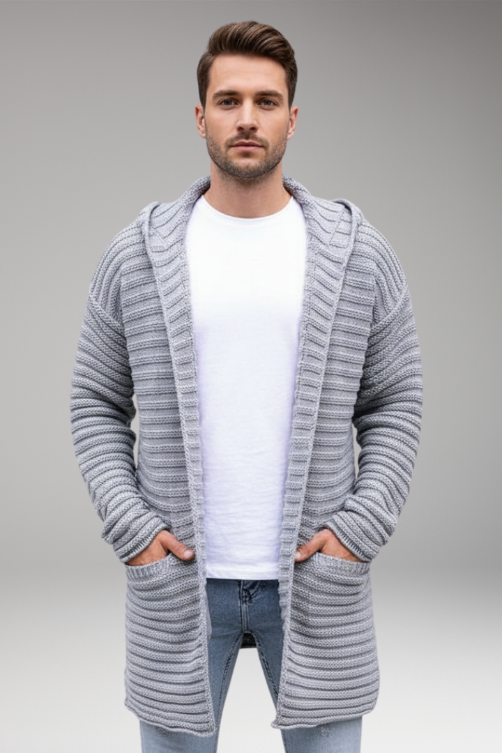Men’s Knit Cardigan with Stand Collar and Pockets