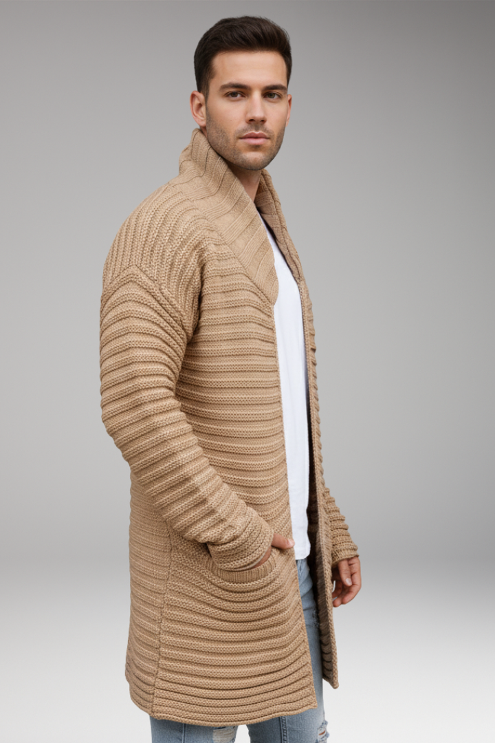 Men’s Knit Cardigan with Stand Collar and Pockets