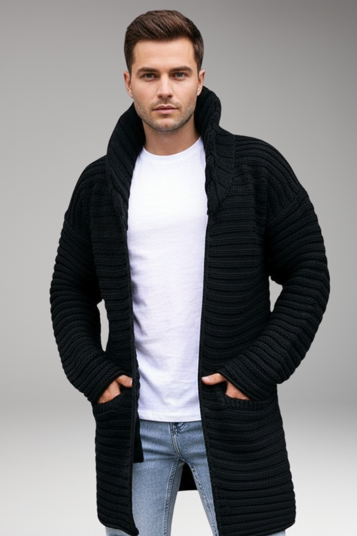 Men’s Knit Cardigan with Stand Collar and Pockets