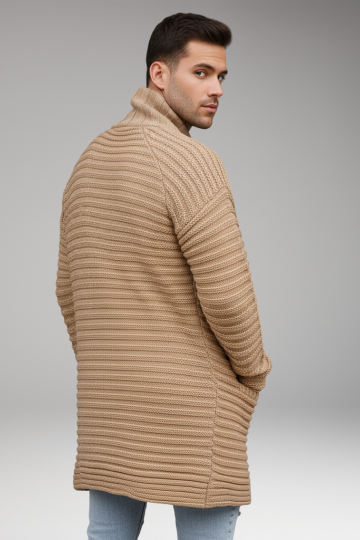Men’s Knit Cardigan with Stand Collar and Pockets