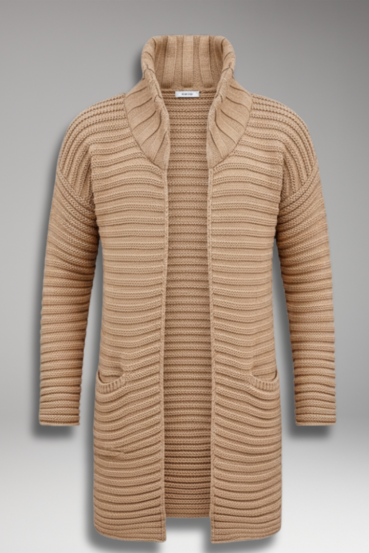 Men’s Knit Cardigan with Stand Collar and Pockets