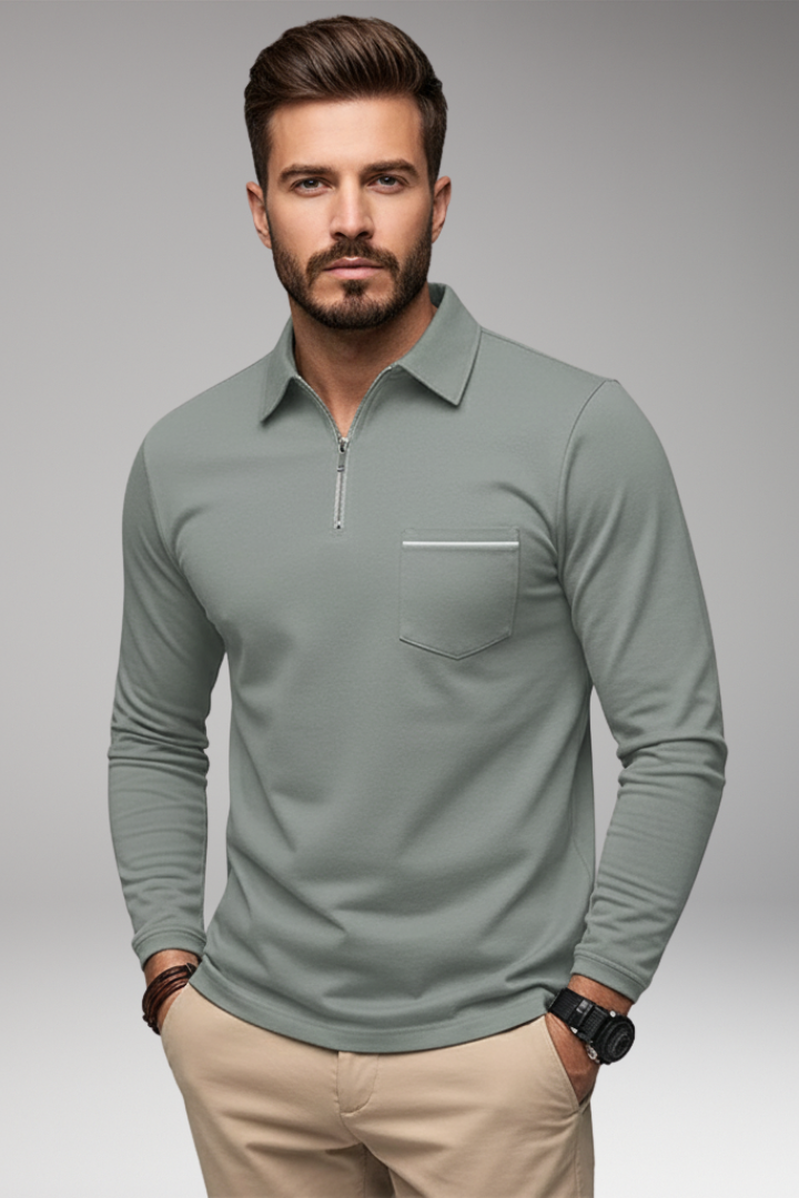 Men's Long-Sleeve Shirt with Collar and Buttons
