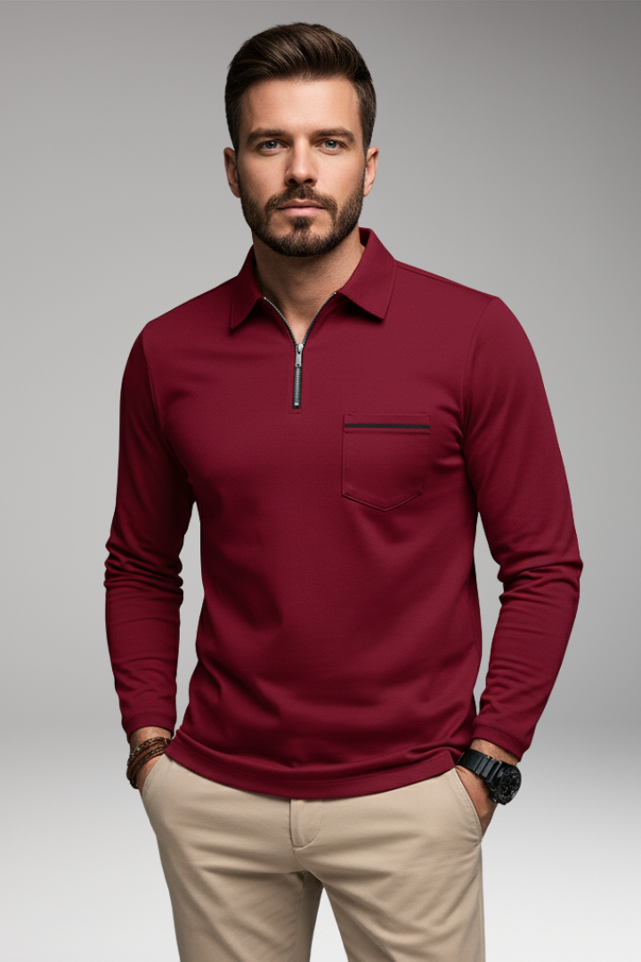 Men's Long-Sleeve Shirt with Collar and Buttons