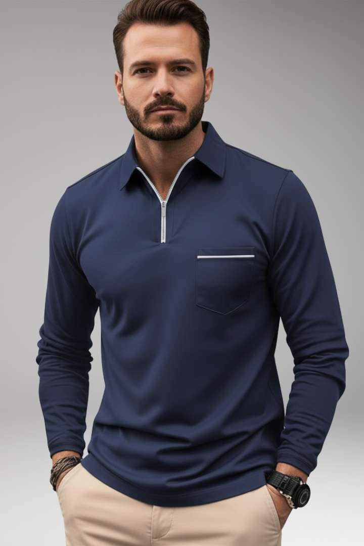 Men's Long-Sleeve Shirt with Collar and Buttons