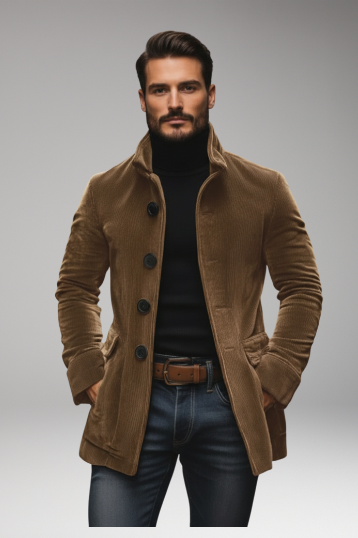 Men's Short Corduroy Jacket with Buttons and Collar