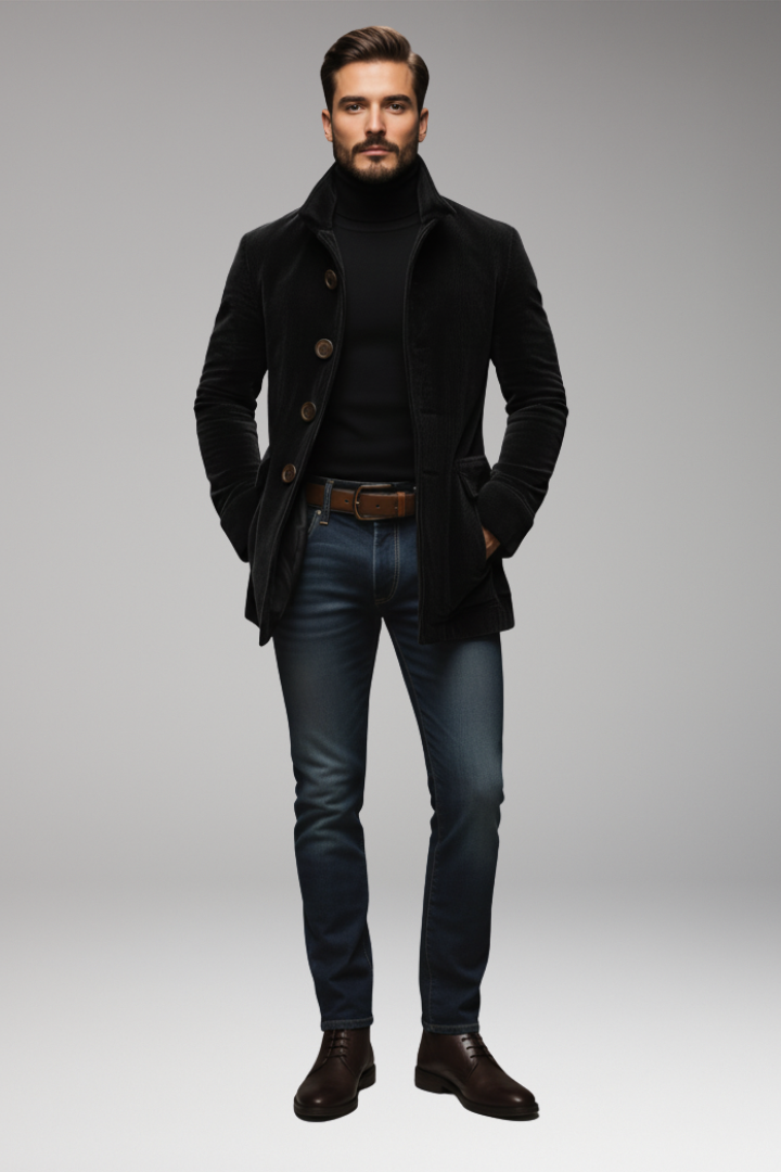 Men's Short Corduroy Jacket with Buttons and Collar