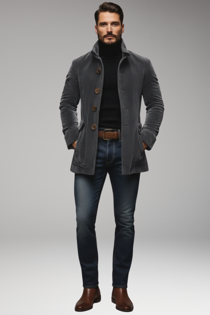 Men's Short Corduroy Jacket with Buttons and Collar