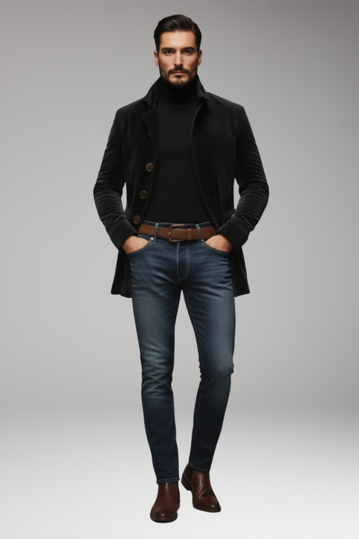 Men's Short Corduroy Jacket with Buttons and Collar