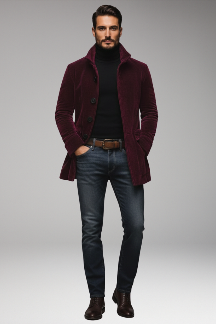 Men's Short Corduroy Jacket with Buttons and Collar