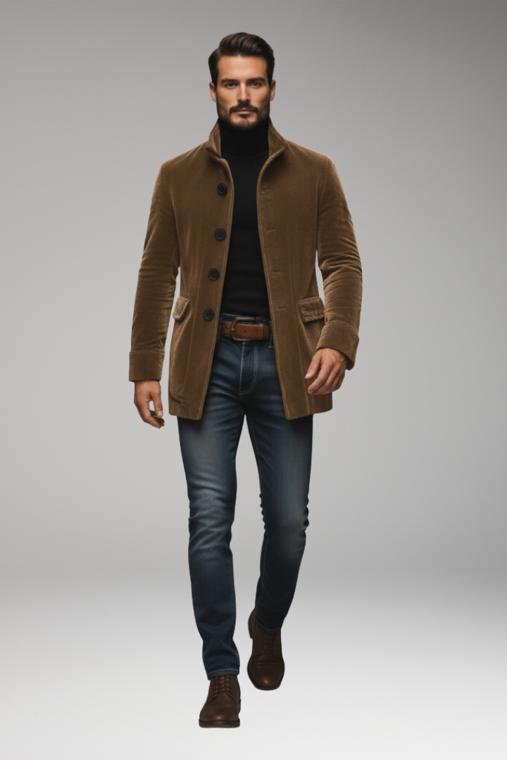 Men's Short Corduroy Jacket with Buttons and Collar
