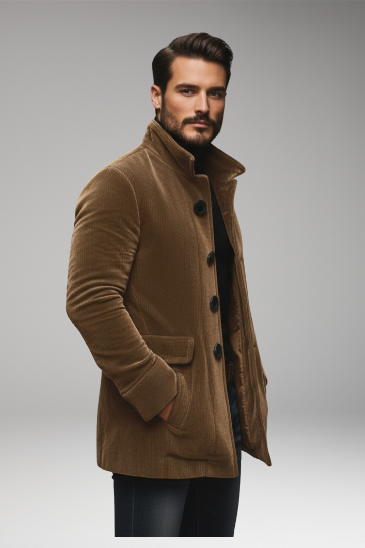 Men's Short Corduroy Jacket with Buttons and Collar