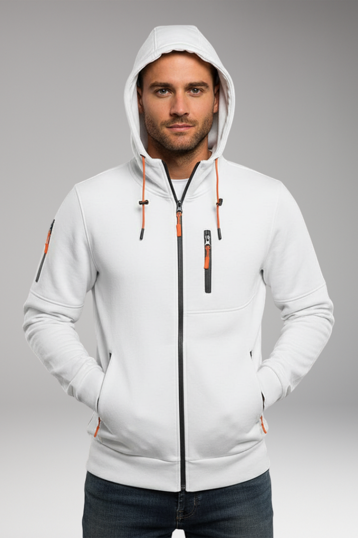 Men's Hooded Sports Jacket with Zipper and Pockets