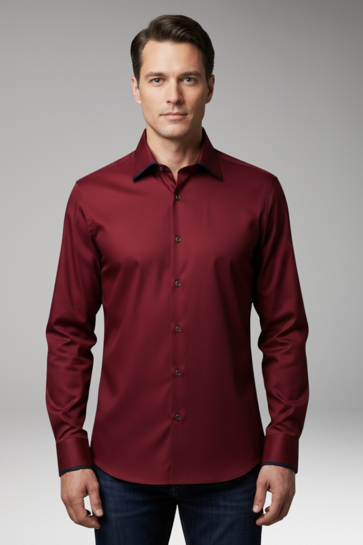 Men's Long-Sleeve Shirt with Collar and Buttons