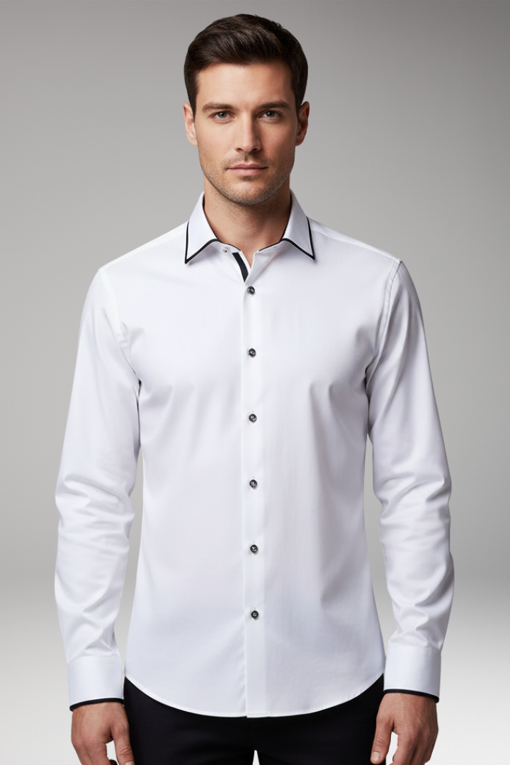 Men's Long-Sleeve Shirt with Collar and Buttons