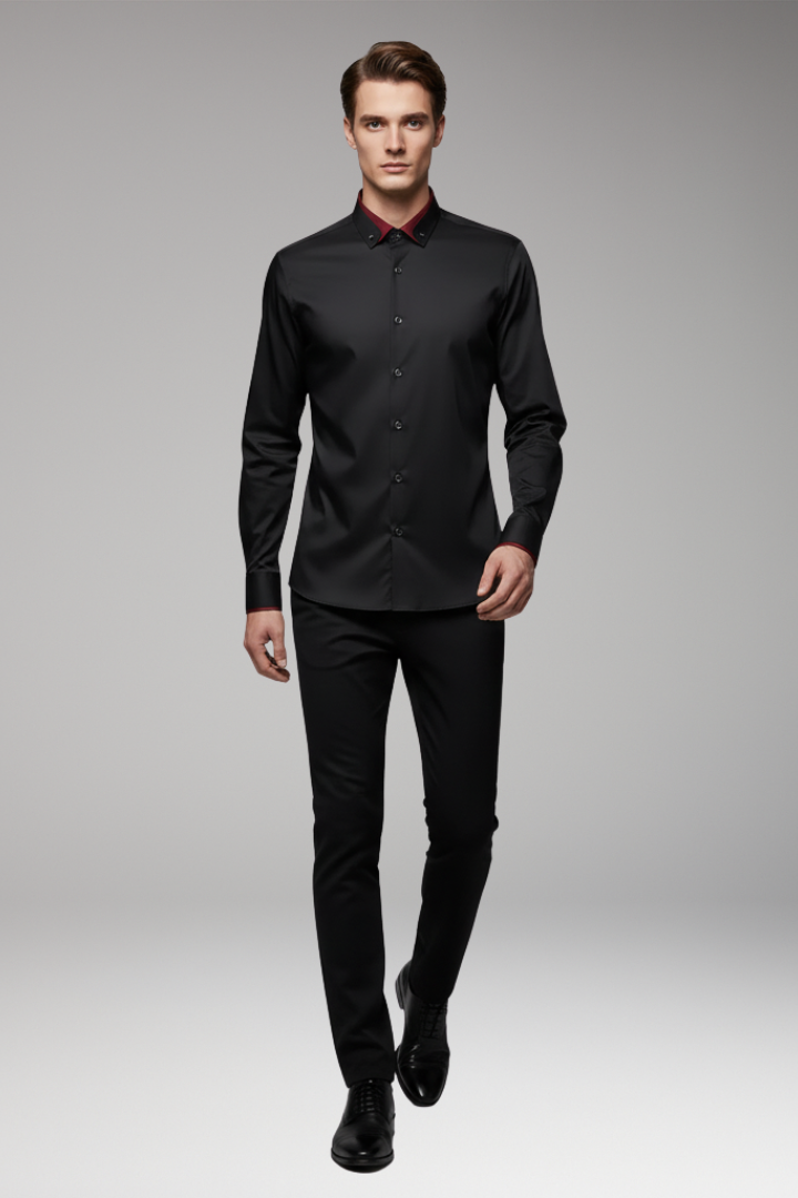 Men's Long-Sleeve Shirt with Collar and Buttons