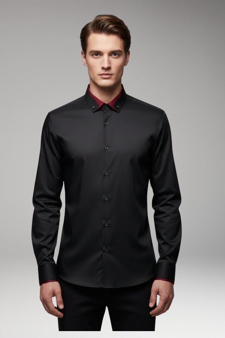 Men's Long-Sleeve Shirt with Collar and Buttons