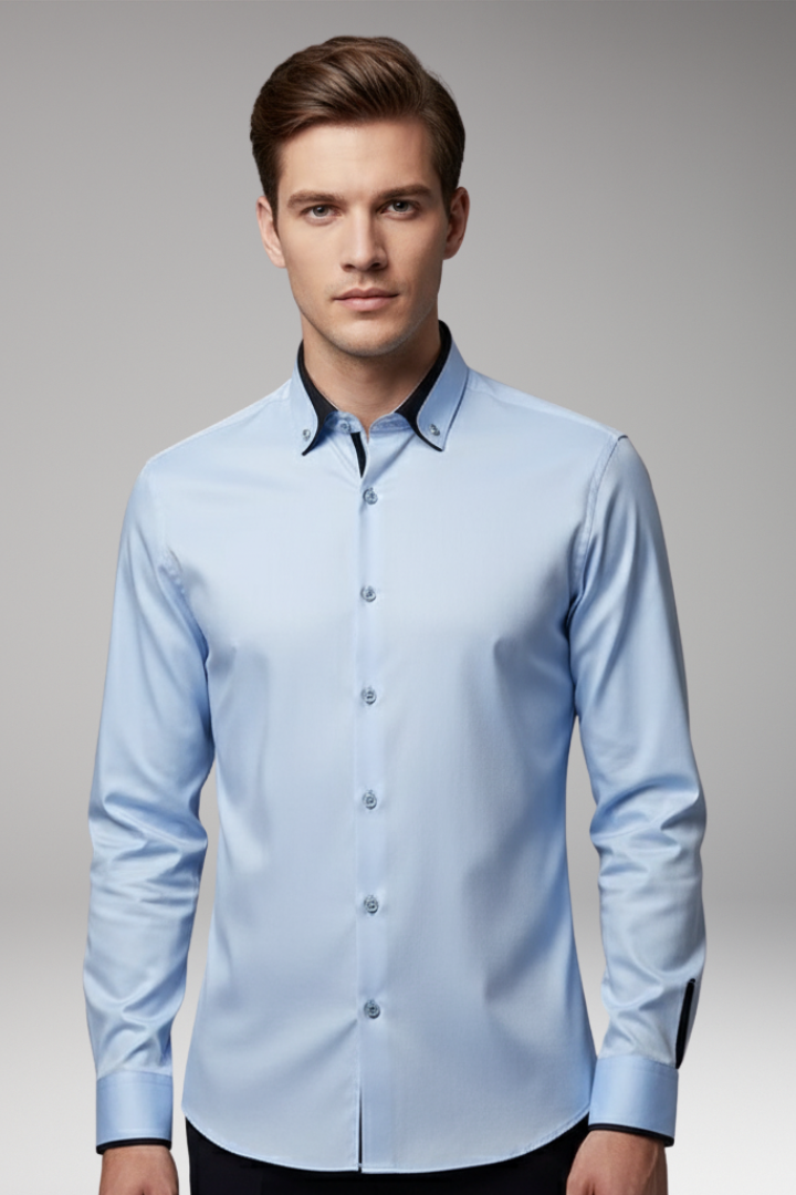 Men's Long-Sleeve Shirt with Collar and Buttons