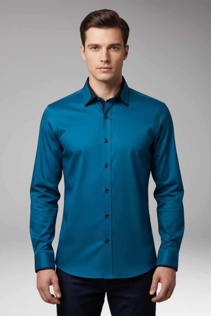 Men's Long-Sleeve Shirt with Collar and Buttons